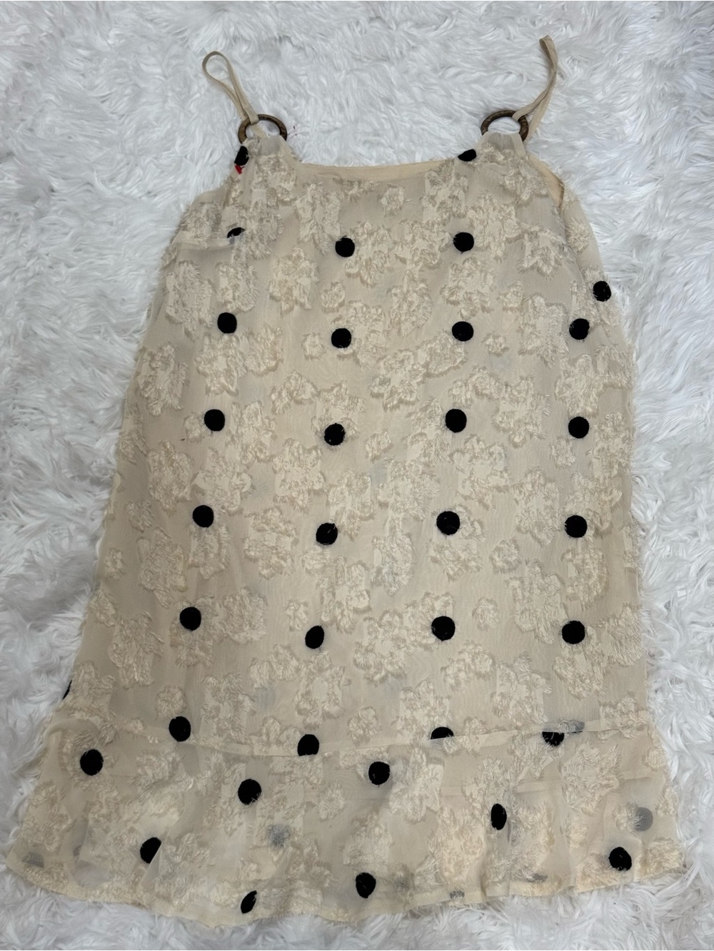 SHEIN Cream Lace Mini Dress with Black Polka Dots